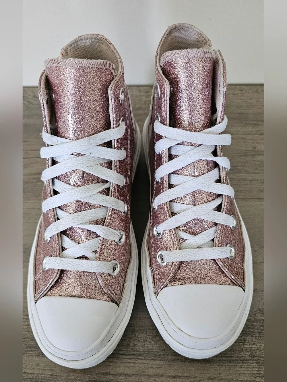 Converse Pink Rose Glitter High-Top Platform Sneakers Chuck Lugged Girls 2